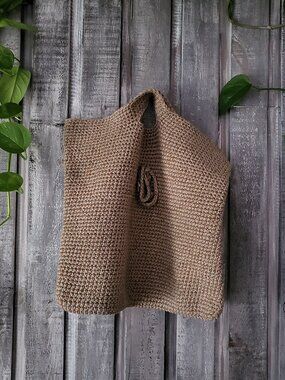 Handmade Heavy Knit Crochet Tote Bag with Cutout Handles & Bow
